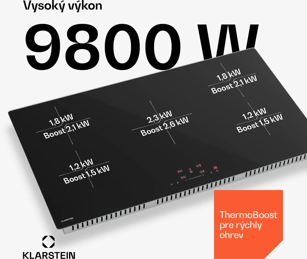 Klarstein PowerGlide indukčná varná doska | Moderná a výkonná | 5 varných zón | 9800 W | 90 cm