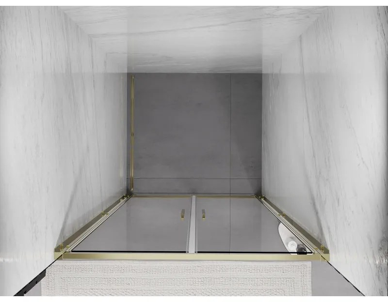 Mexen Exo, výklopné dvojité sprchové dvere 90 cm, číre sklo, zlatá, 814-090-000-50-00