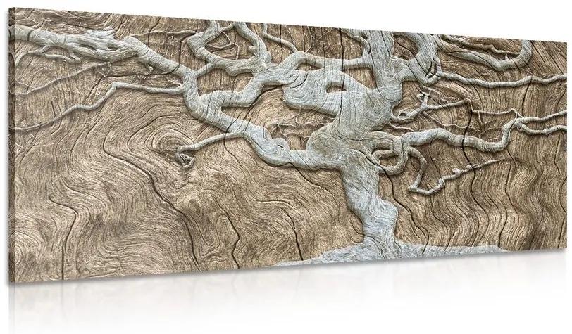 Obraz abstraktný strom na dreve v béžovom prevedení Varianta: 100x50