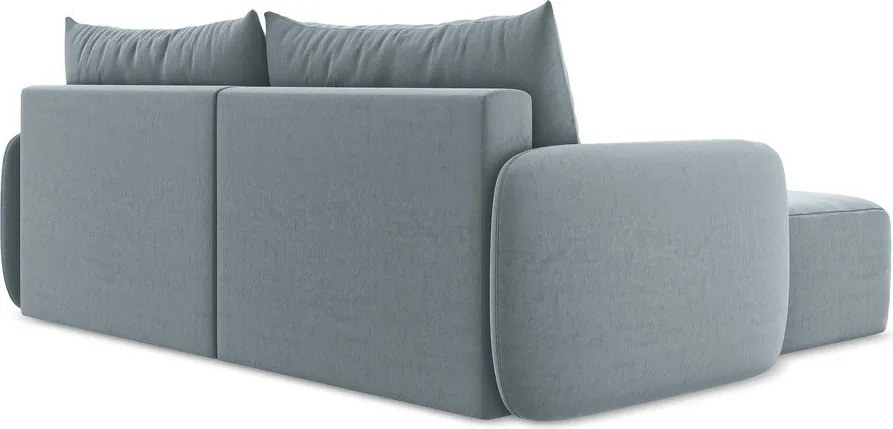 Modrá zamatová rozkladacia/s úložným priestorom rohová pohovka (ľavý roh/s leňoškou) Kalena – Makamii