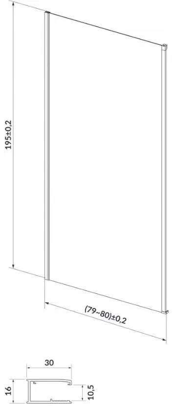 Cersanit LARGA, bočná stena ku sprchovým kútom 80x195cm, chrómová farba, číre sklo, S932-131