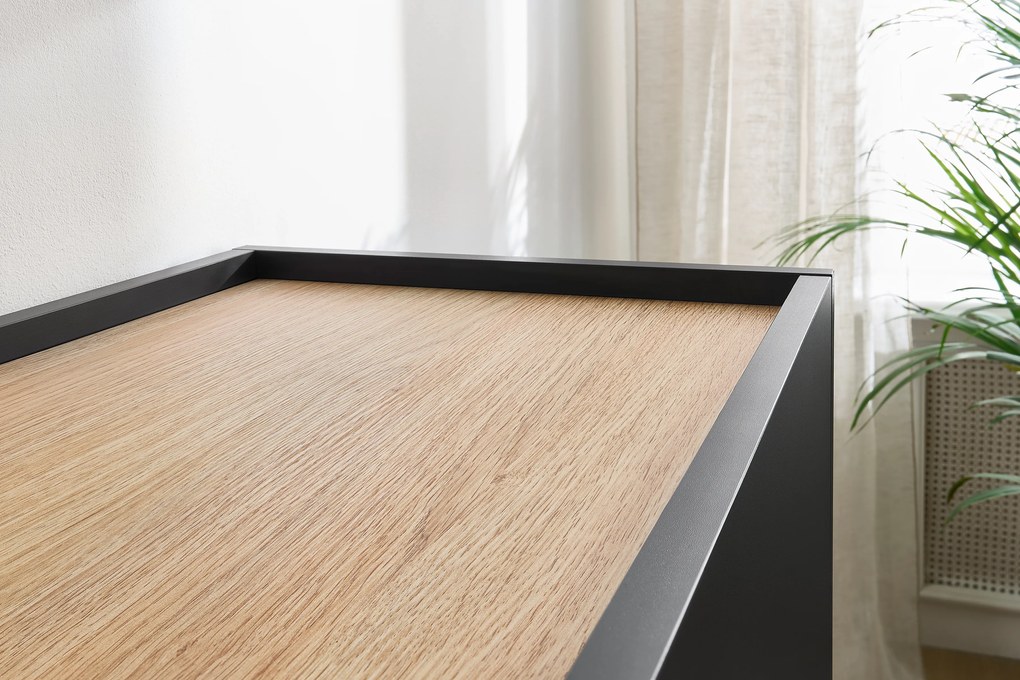 TV stolík Desin 220 cm s kovovými nohami - čierny mat / dub nagano