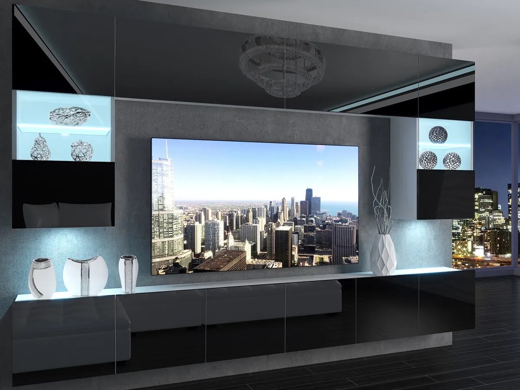 Obývacia stena 300 cm Belini čierny lesk Imperium1 IMP 1/5/W/B/0/0