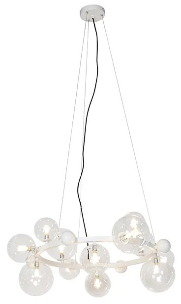 Art Deco závesná lampa biela s čírym sklom 12 svetiel - David