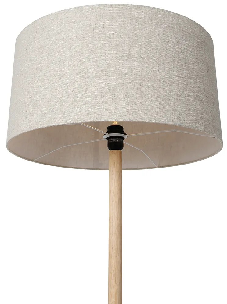 Rustikálna stojaca lampa drevená s hnedým tienidlom - Mels