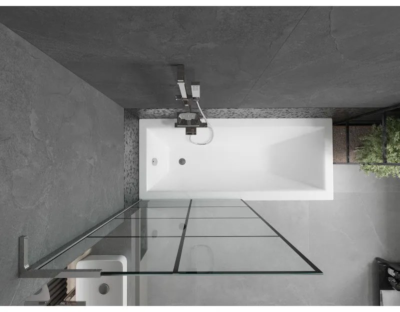 Mexen Next L, 1-krídlová vaňová zástena 90 x 150 cm, 6mm číre sklo-čierny vzor, chrómový profil, 895-090-000-03-77-01