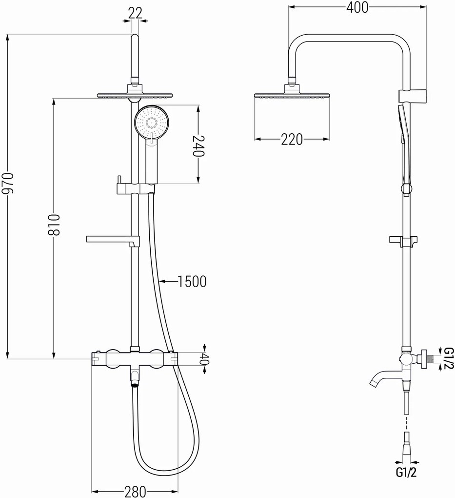 Mexen KX40 sprchový set s termostatickou vaňovou batériou Kai, čierna, 779004091-70