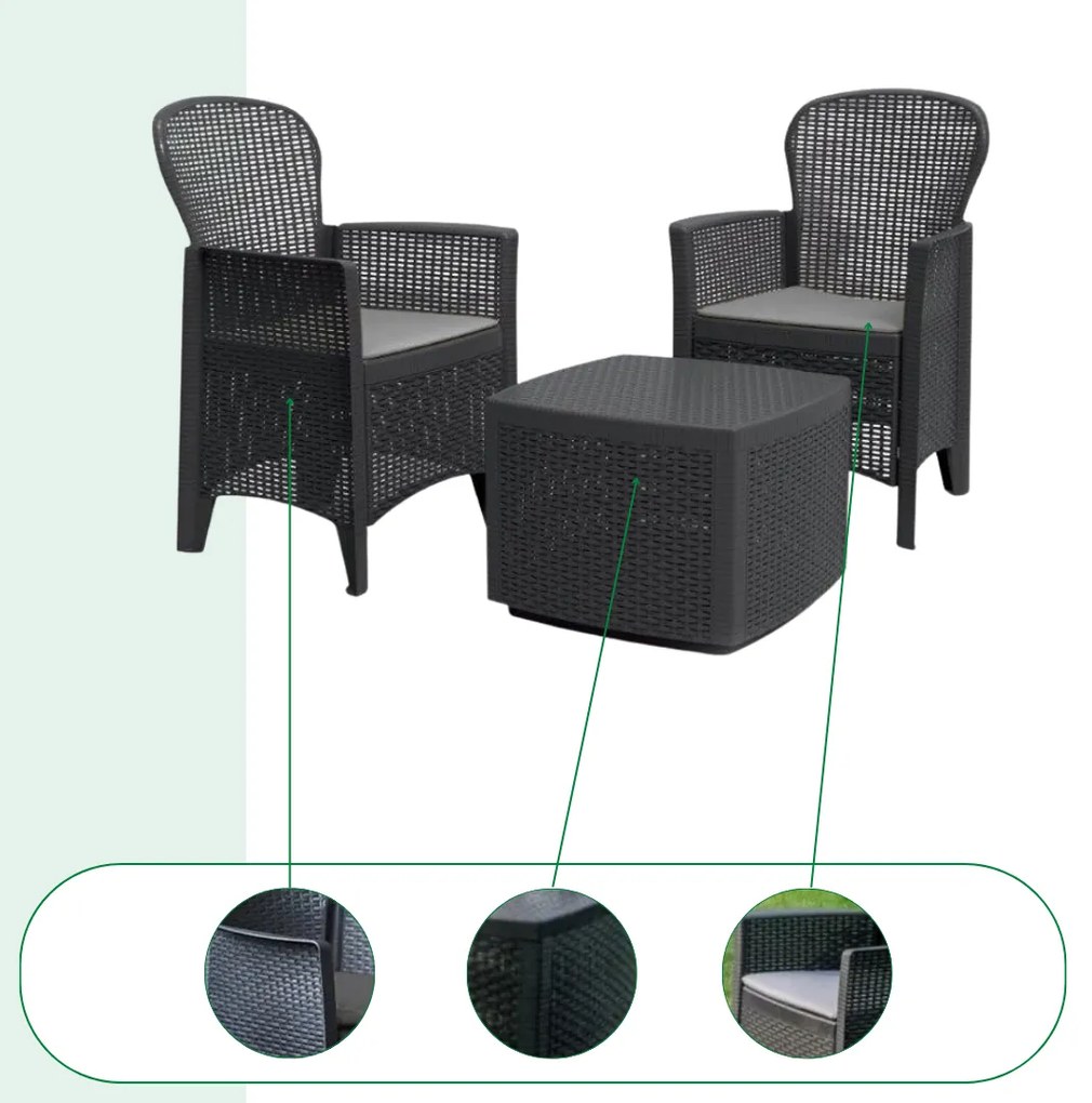 I.P.A.E-Progarden Záhradný set TREE, 3-dielny, antracitová