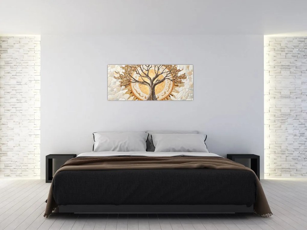 Obraz – Zlatý strom života v mozaike (120x50 cm)