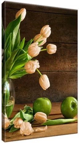 Obraz na plátne Nádherné tulipány a zelené jablká 20x30cm 2151A_1S