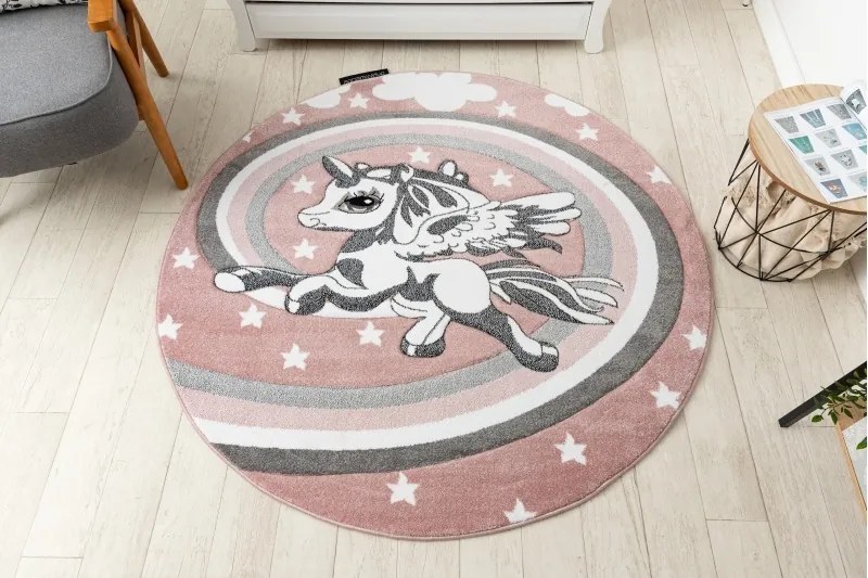 styldomova Detský ružový koberec PETIT jednorožec kruh