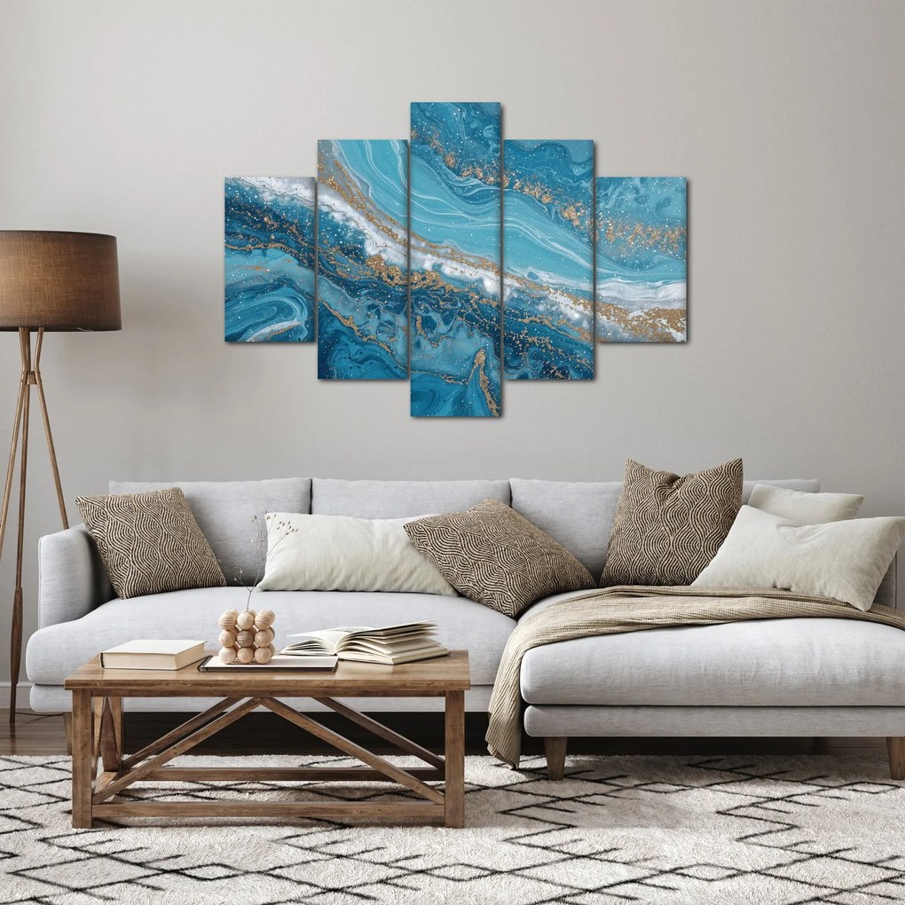 Obraz - Bledomodrý mramor so zlatom I. (150x105 cm)