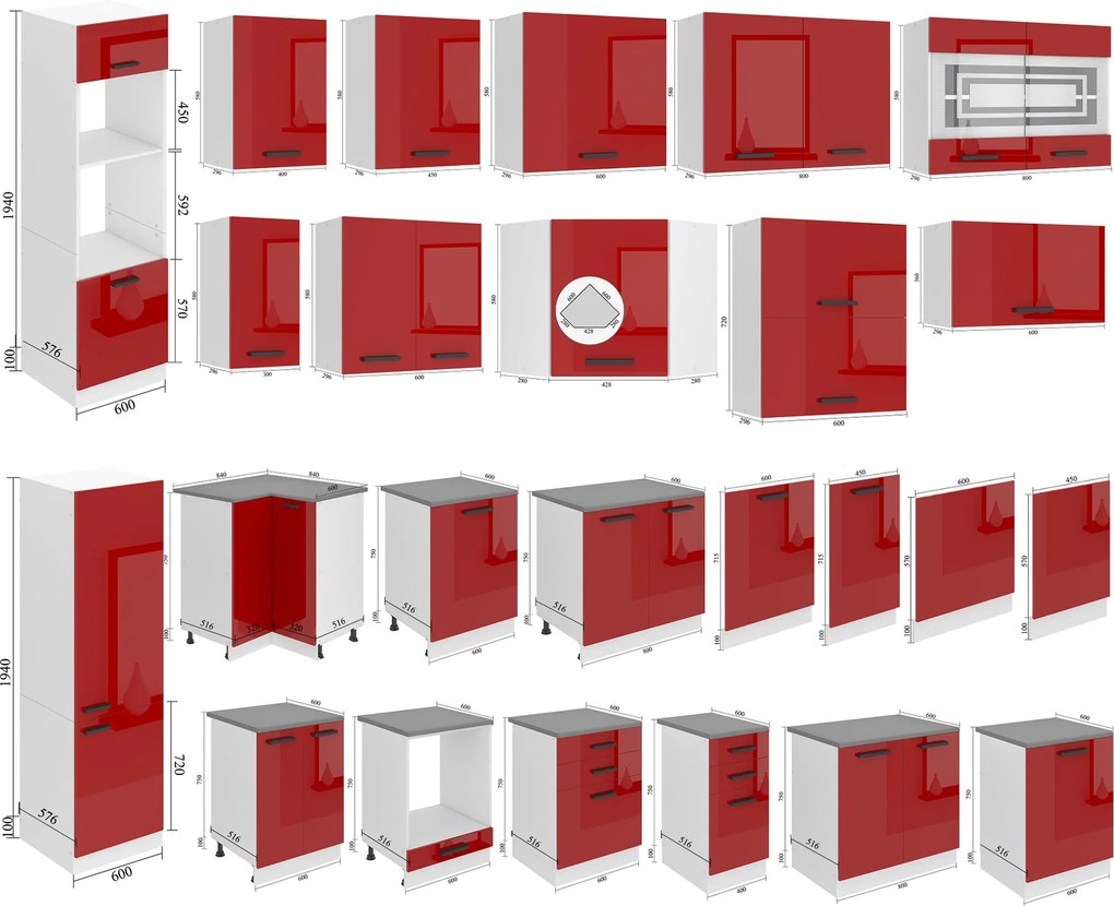 Panel na umývačku Bekini Premium Full Version zakrytý 60 cm červený lesk s pracovnou doskou