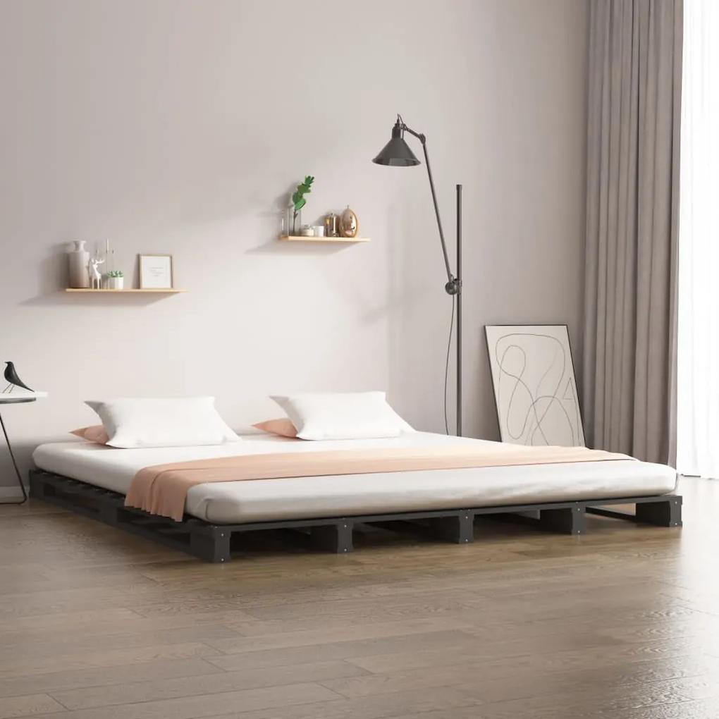 vidaXL Paletová posteľ, sivá 200x200 cm, borovicový masív