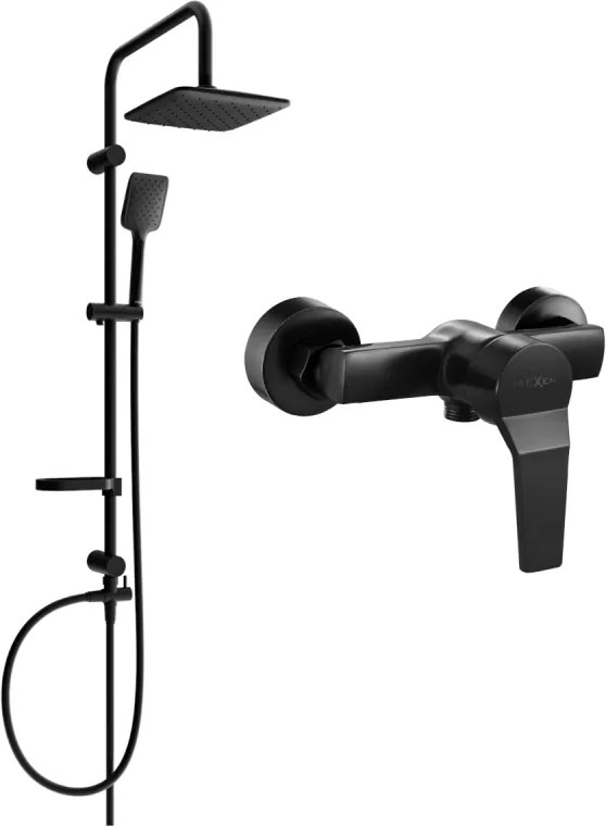 Mexen Sven stenová sprchová súprava s dažďovými tryskami a sprchovou batériou Caro, čierna - 746640262-70