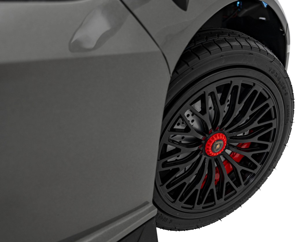 Ramiz Lamborghini Aventador SV batéria pre 2 deti Sivá + Bezkartáčový motor + Nafukovacie kolesá + LED audio