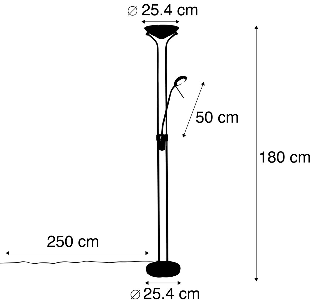 Moderná stojaca lampa mosadz s lampou na čítanie vrátane LED Dim to Warm - Diva