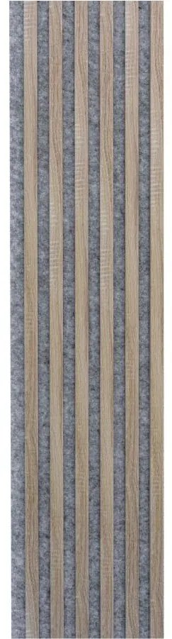 Akustické dekoračné panely, dub sonoma 3D lamely na sivom filcovom podklade, rozmer 270 x 30 cm, IMPOL TRADE