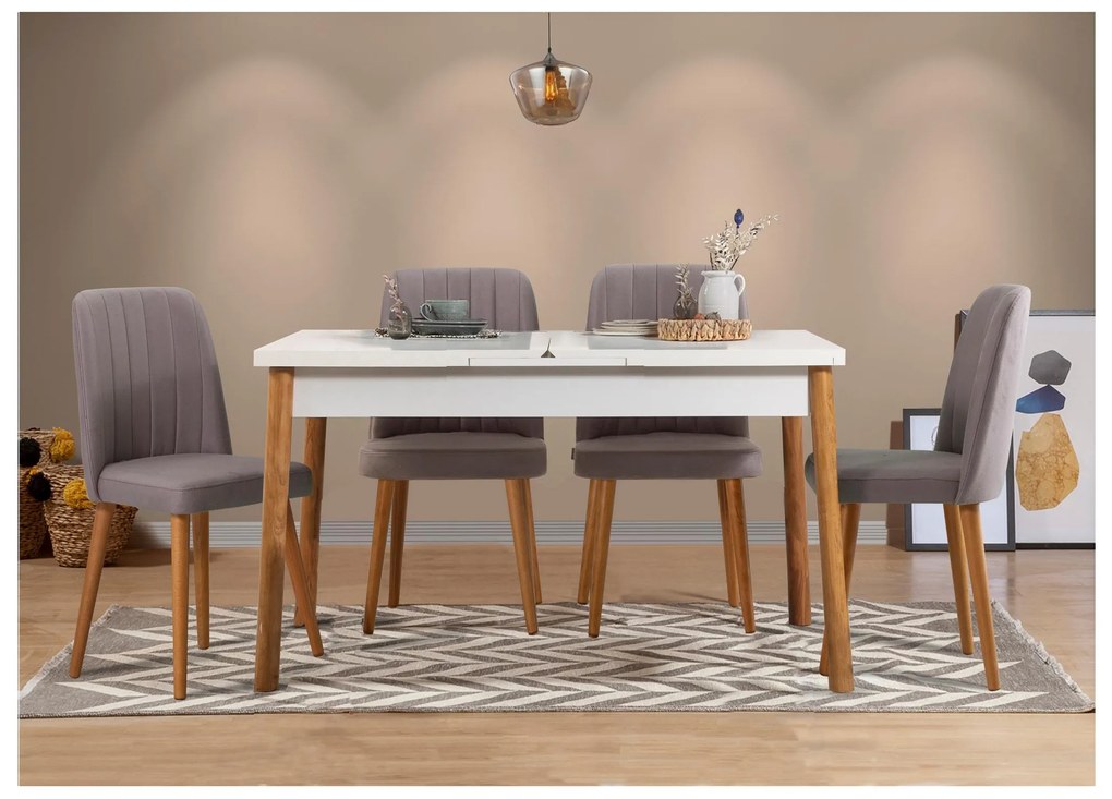 Jedálenský set Vlasta 5 (borovica atlantická + biela + sivá) (pre 4 osoby). Akcia -18%. Vlastná spoľahlivá doprava až k Vám domov. 1093799