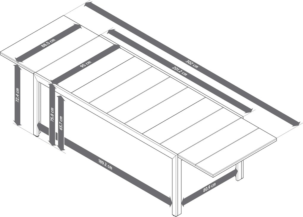 Rozkladací záhradný stôl so stolovou doskou Duraboard®, cca  200 ‒ 300 cm