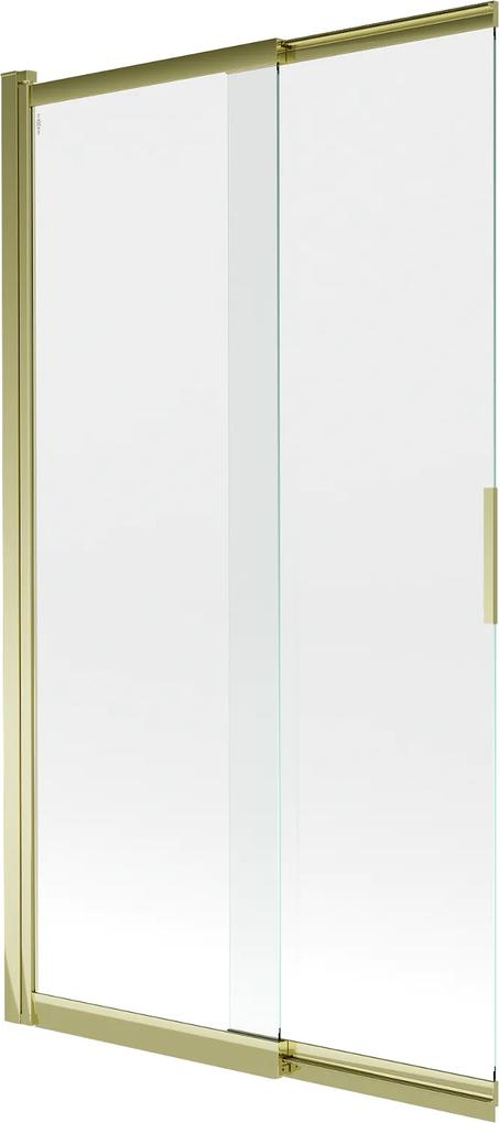 Mexen Fox, 2-krídlová vaňová zástena 100x150 cm, 5mm číre sklo, zlatý lesklý profil, 891-100-002-50-00