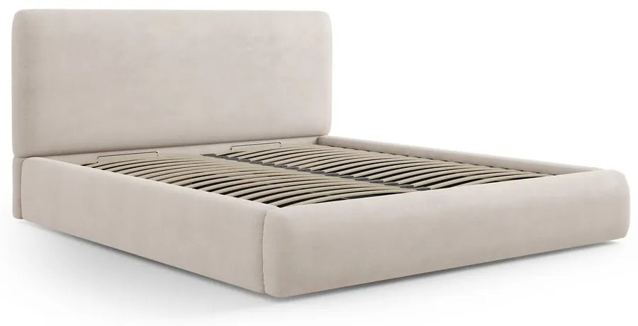 Béžová čalúnená dvojlôžková posteľ s úložným priestorom s roštom 140x200 cm Colonel – Cosmopolitan Design
