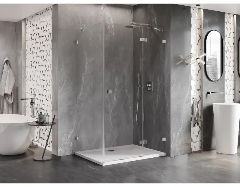 Mexen Lunar, pravostranný výklopný sprchový kút 85 x 90 cm, číre sklo, chrómový profil, 834-085-090-01-00-P