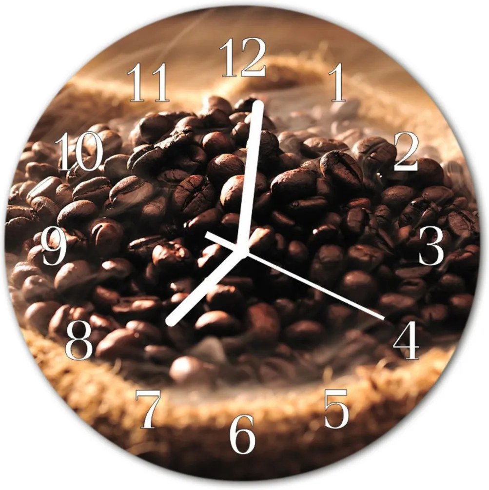 Sklenené hodiny okrúhle  zrnková káva