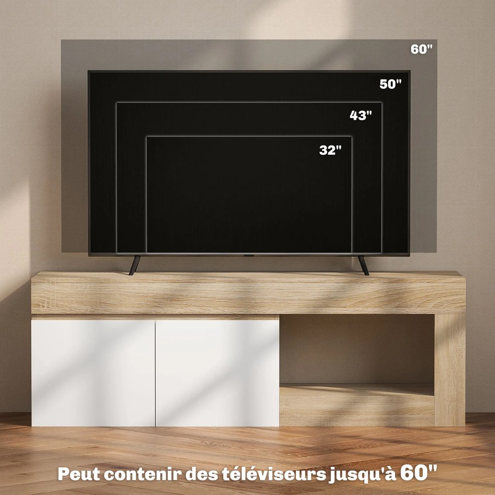 HOMCOM TV nábytok - Stojan na TV pre televízory do 60 palcov s 2-dverovým kabinetom a otvorenou policou do obývačky alebo spálne, 140 x 40 x 48 cm, Pr