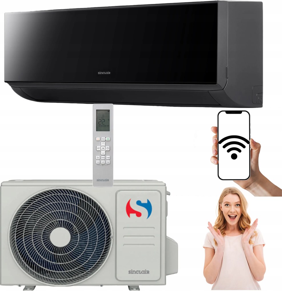 Domáca nástenná klimatizácia Sinclair SKY3 3,2 kW 40 m2 Čierna WiFi Ohrievač