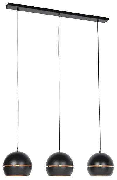 Inteligentné závesné svietidlo čierne so zlatým interiérom 3-svetlá Vrátane Wifi ST64 - Buell