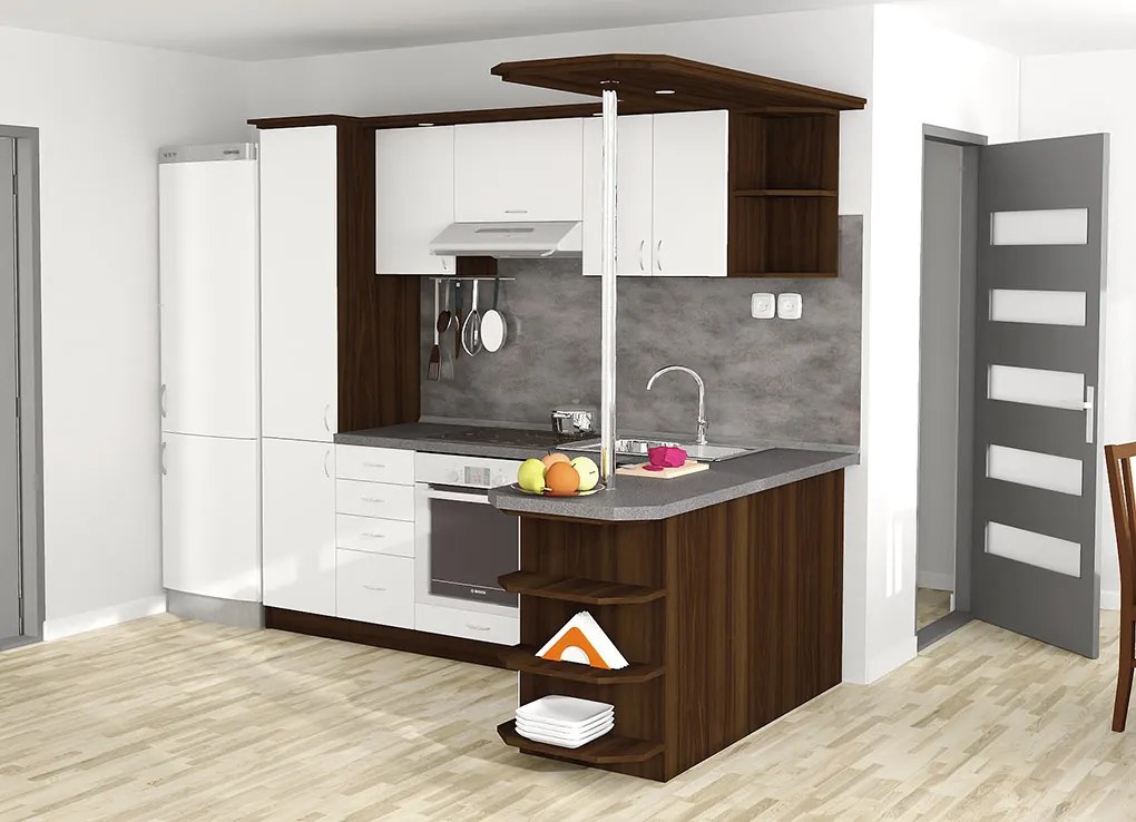 Nabytekmorava Kuchyna s ostrovčekom Bára C farba kuchyne: orech, pracovná doska: s pracovnou doskou