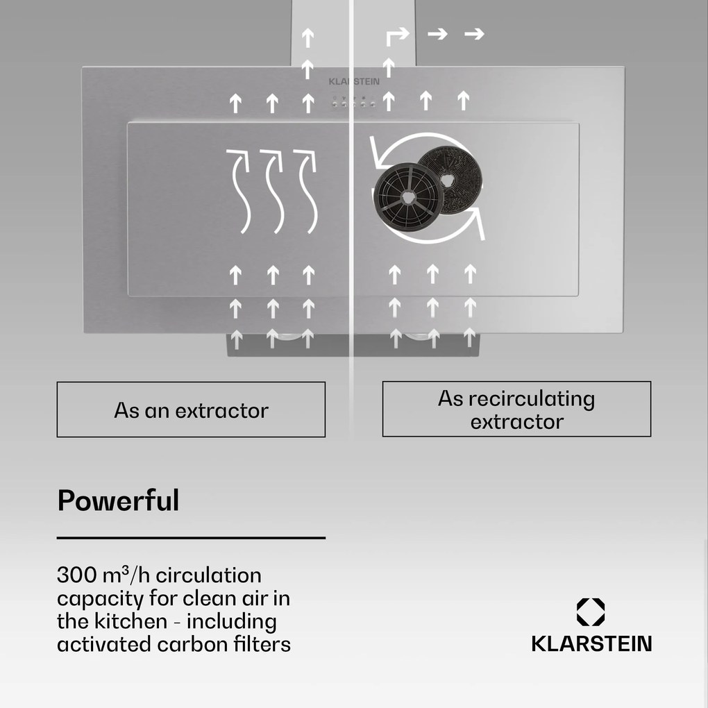 Athena 90, digestor, 90 cm, 300 m³/h, LED, odsávanie/recirkulácia