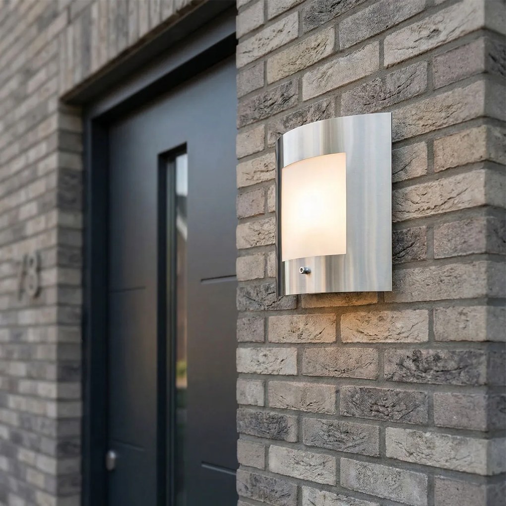 Vonkajšia nástenná lampa oceľ IP44 senzor súmraku - Emmerald