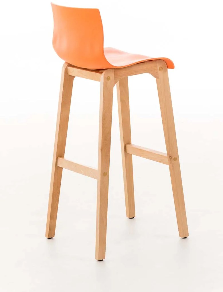 Barová stolička Hoover - plast, drevené nohy natur - Oranžová