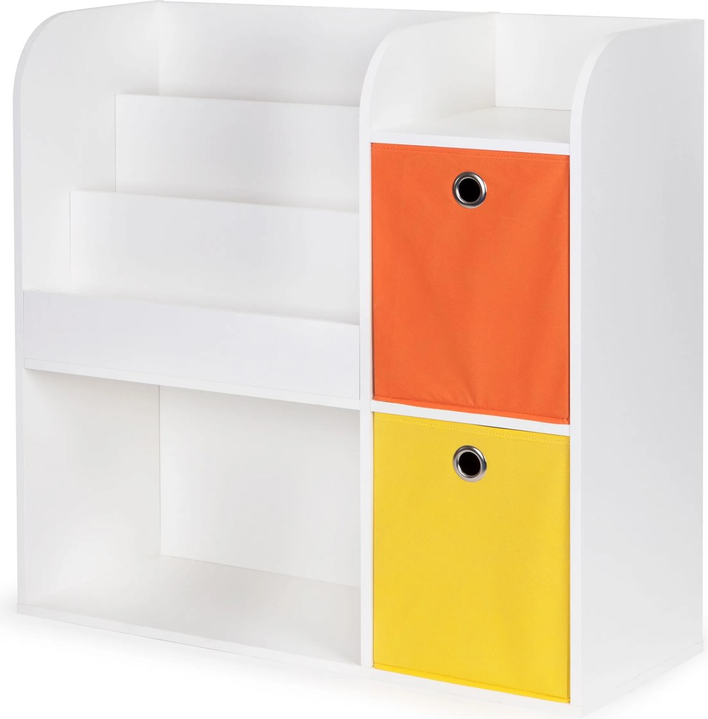 Detský regál ECOTOYS 89×35×88 cm, biely s poličkami a 2 textilnými košmi