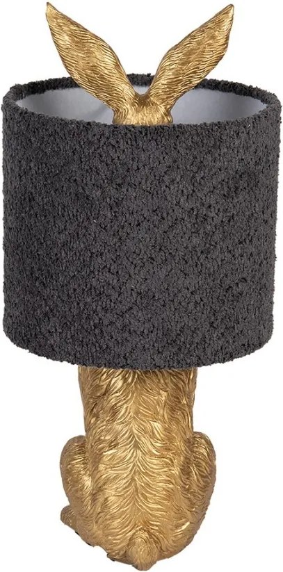 Zlatá stolná lampa králik s chlpatým šedým tienidlom Rabbi - Ø 20*43 cm / E27