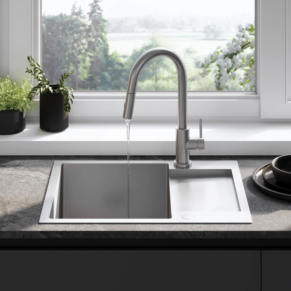 Rea Paul, 1-komorový oceľový drez 600x480x185 mm, brúsená oceľ, ZLE-06009