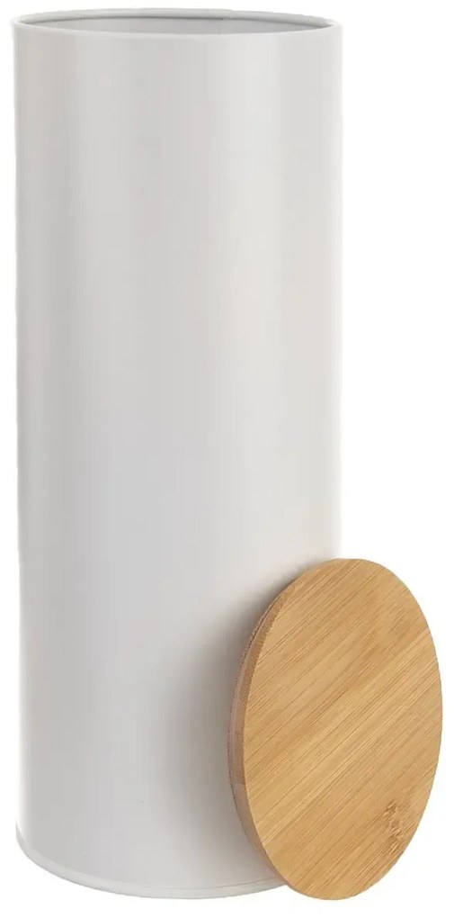 Dóza na potraviny, plechová, biela, s bambusovým viečkom - 2,7 l