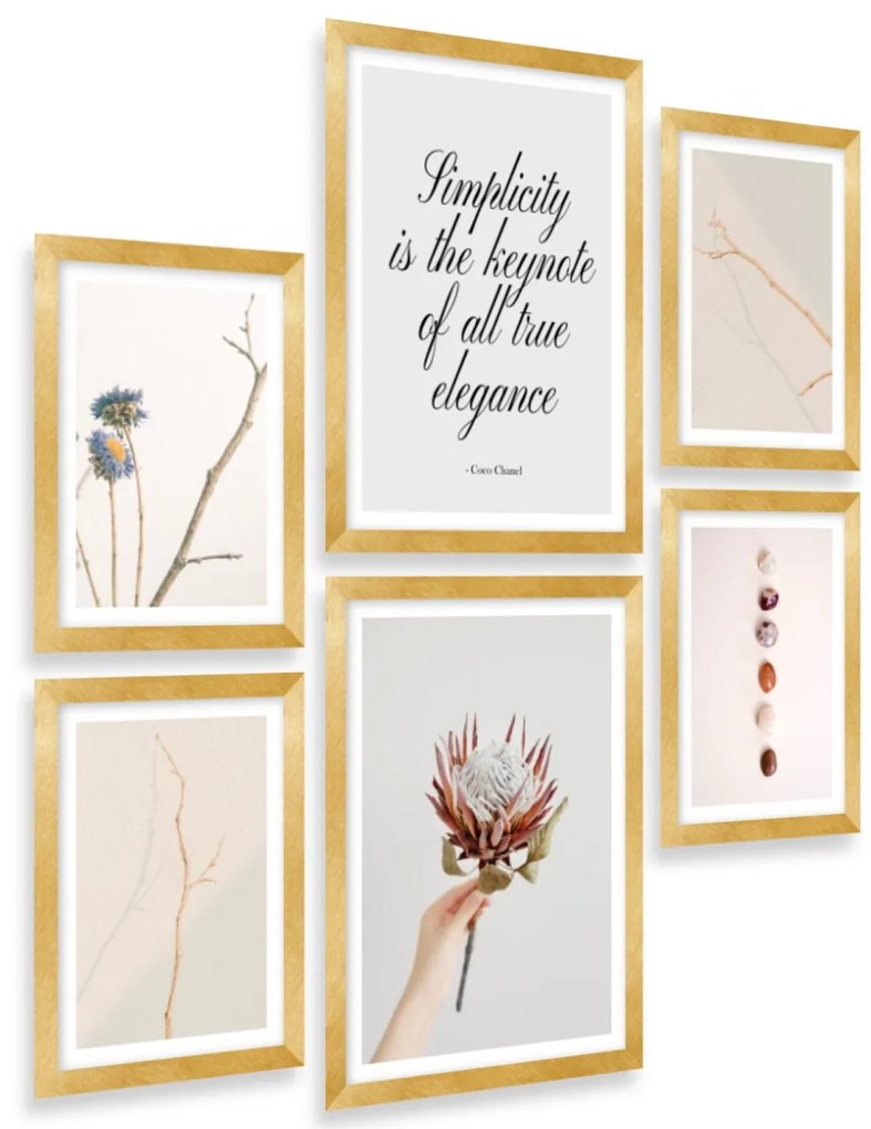 Gario Sada plagátov Simply elegance - 6 dielna Farba rámu: Zlatá, Rozmery: 85 x 92 cm