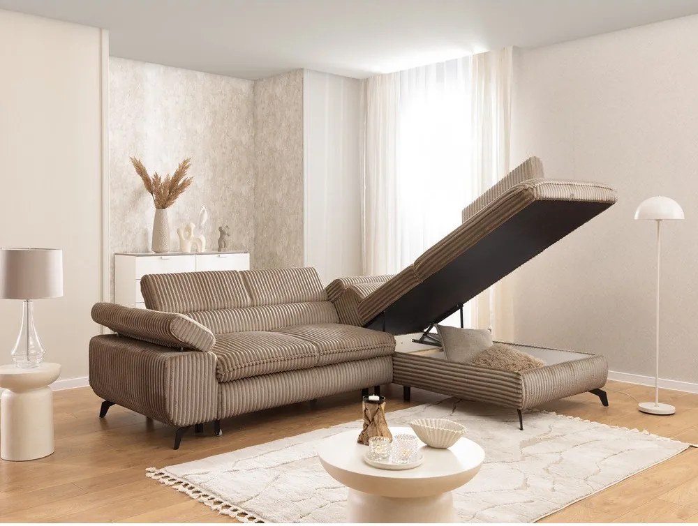 Hnedá menčestrová rohová pohovka (pravý roh/do L) Marbeya – Ropez