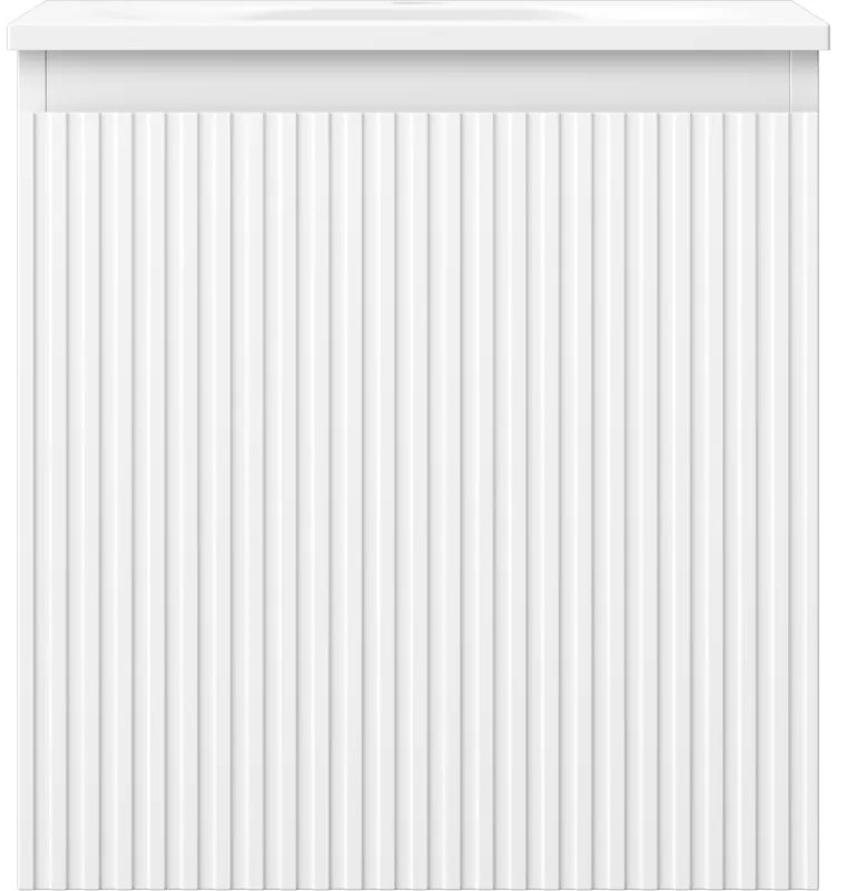 Mexen Rivel, kúpeľňová skrinka 45 cm s umývadlom Vela, 1 zásuvka, drážkovaná, biela matná, 91A20-04547-1-BF01-W23M01