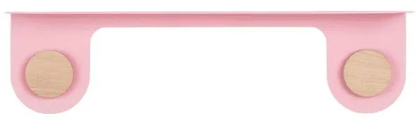 Nástenná ružová polica z ocele s detailom z dubového dreva s 2 háčikmi Gazzda Hook, dĺžka 50 cm