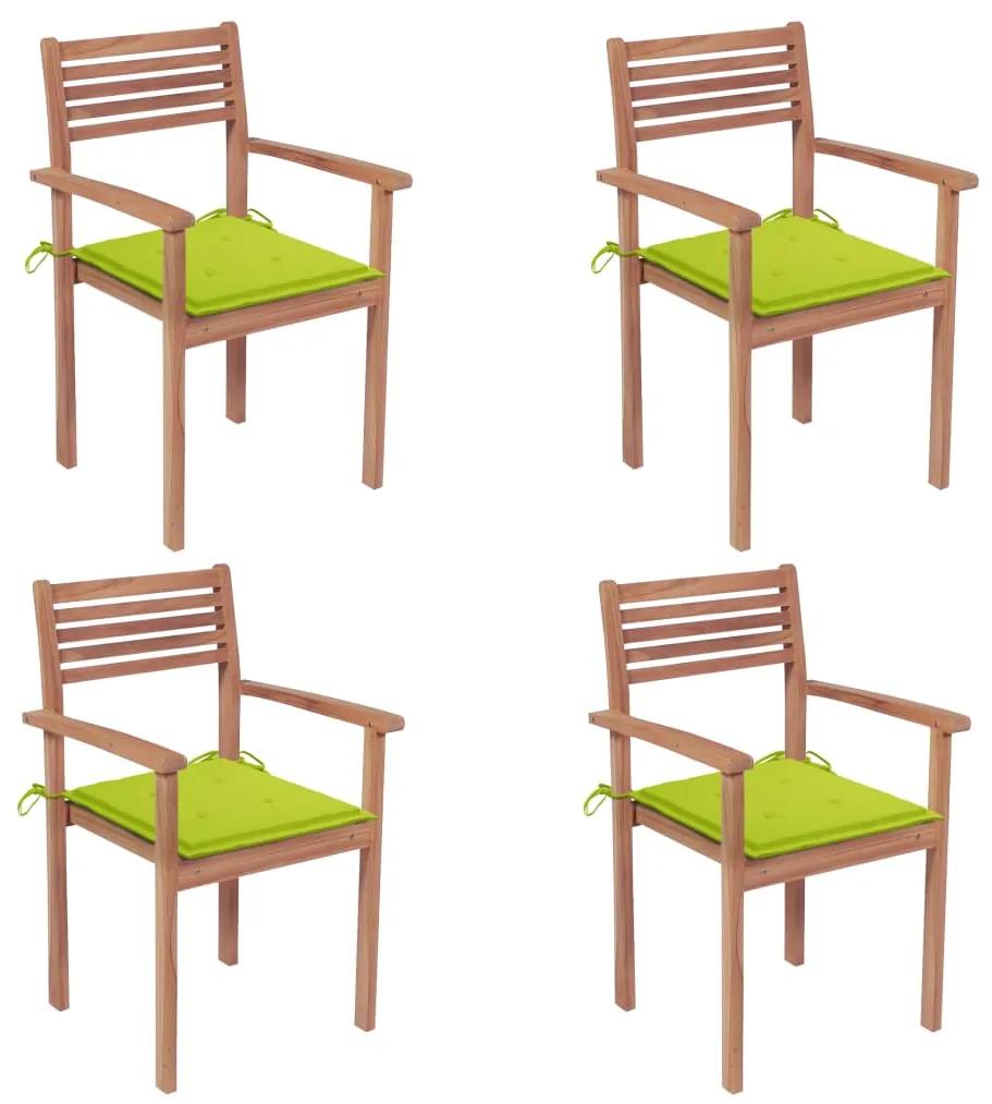 Záhradné stoličky 4 ks bledozelené podložky teakový masív