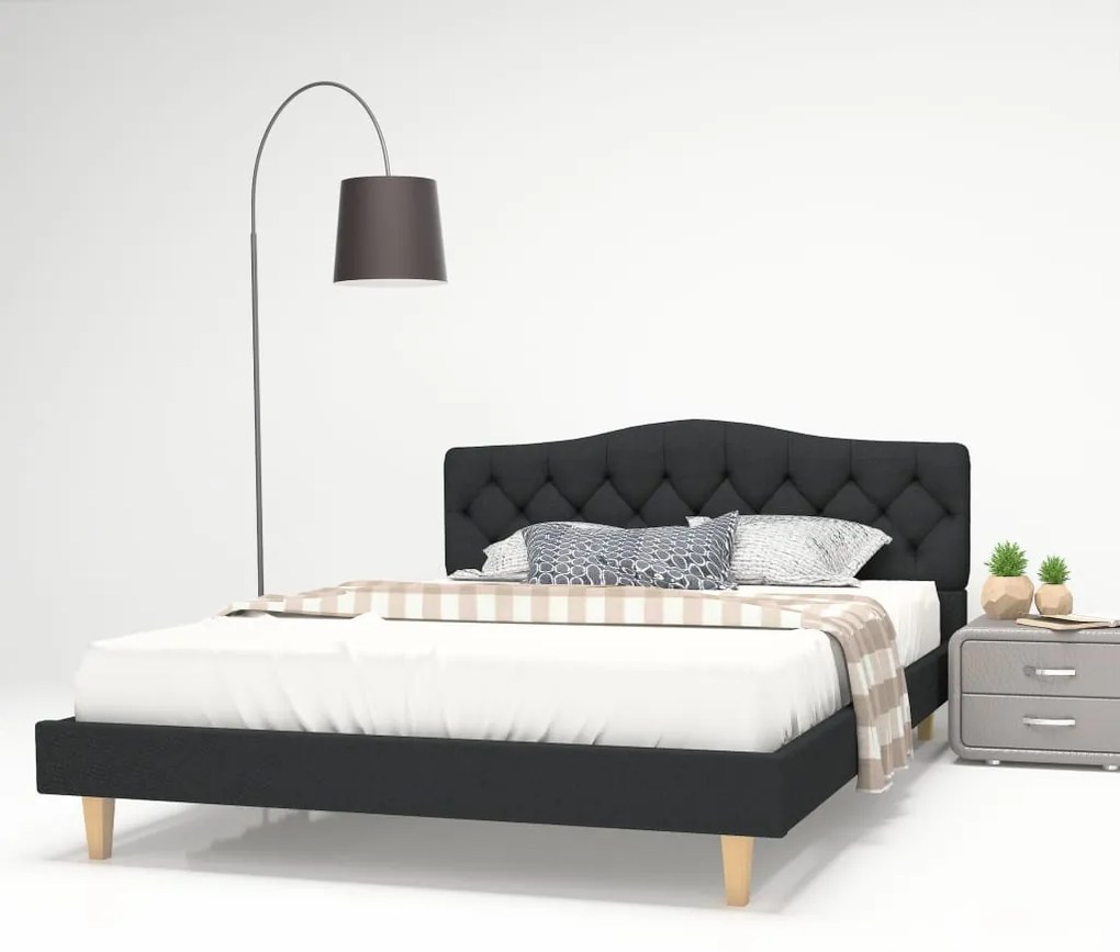 vidaXL Rám postele s roštom, látkový, 140x200 cm, tmavosivý