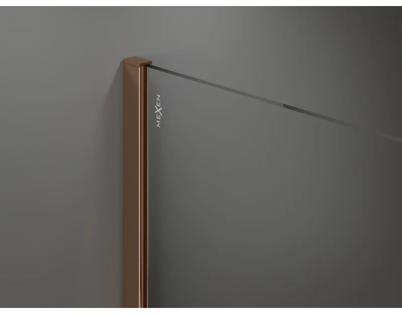 Mexen Kioto, sprchová zástena 140x200 cm, 8mm šedé sklo, profil ružové zlato, 800-140-101-60-40