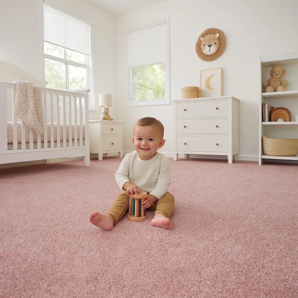 ITC, Metrážny koberec Feliz 066, na mieru, šíře 4m, ružová, filc, detská izba
