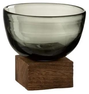 Hnedá polookrúhly váza / svietnik na drevené podeste S - 12 * 12 * 11,7 cm