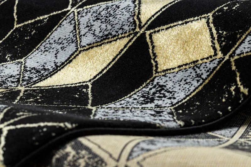 Dywany Łuszczów, Behúň Gloss 400B 86 3D geometric black/gold, 70x300, čierna, obývacia izba