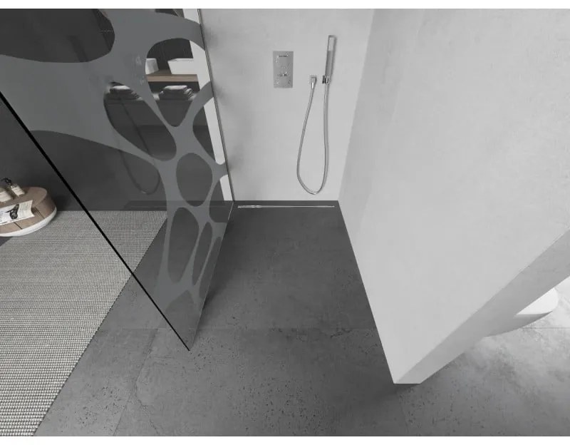 Mexen Kioto, sprchová zástena Walk-In 120 x 200 cm, 8mm číre sklo biely vzor, brúsená oceľ profil, 800-120-101-97-97